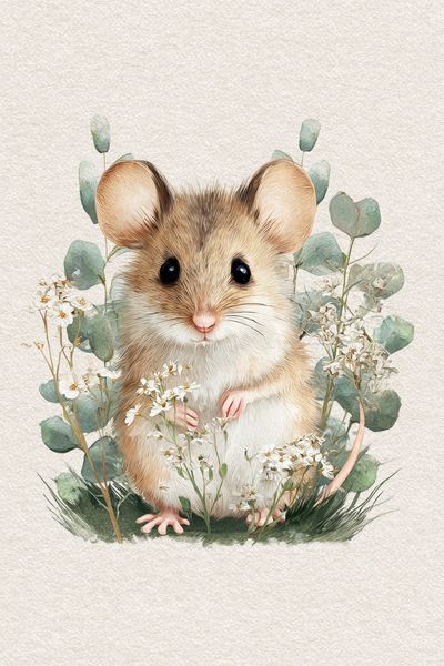 Baby Mouse Botanical Poster.