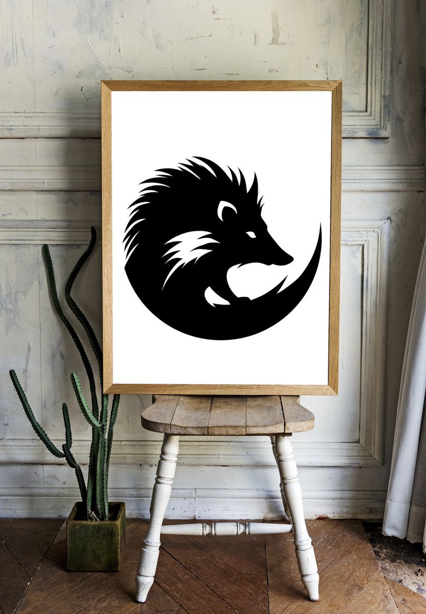 Black Wolf Silhouette Print. room preview
