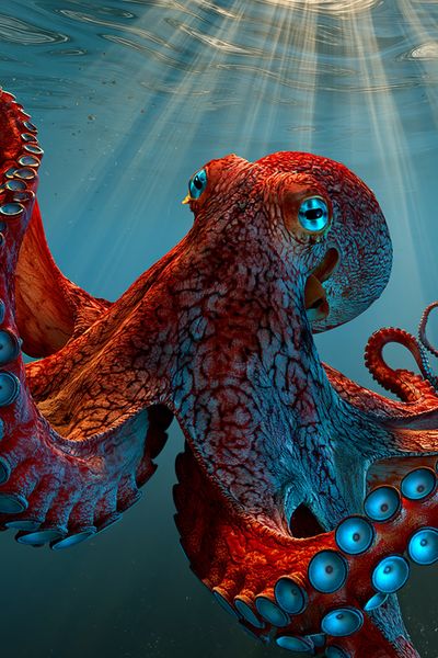 Underwater Octopus Digital Art Poster.