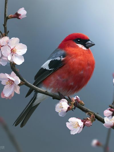 Red Bird on Blossom Branch Poster.