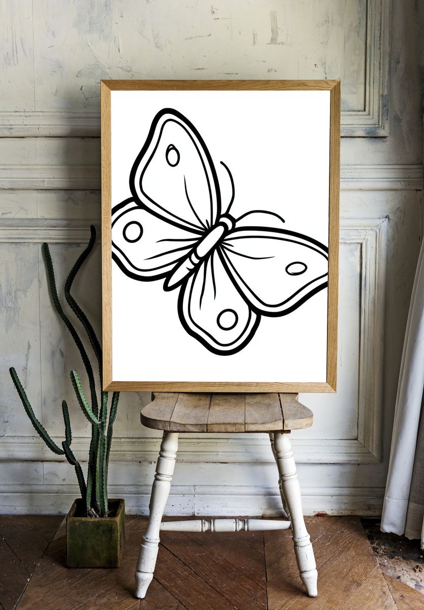 Butterfly Line Art Print. room preview