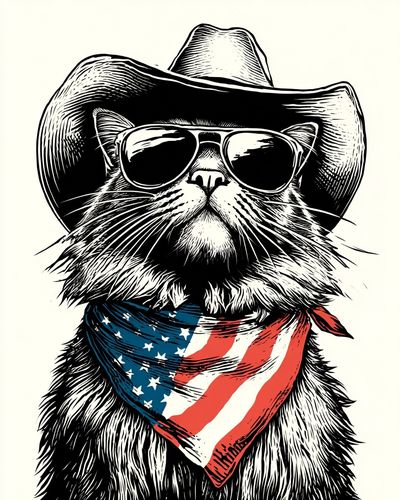 Cowboy Cat Illustration Poster.