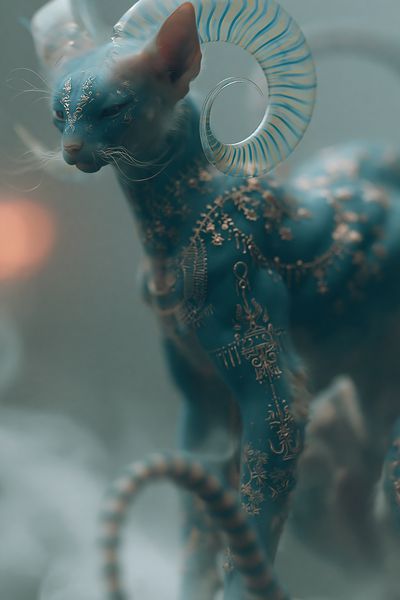 Mystic Blue Cat Illustration Poster.