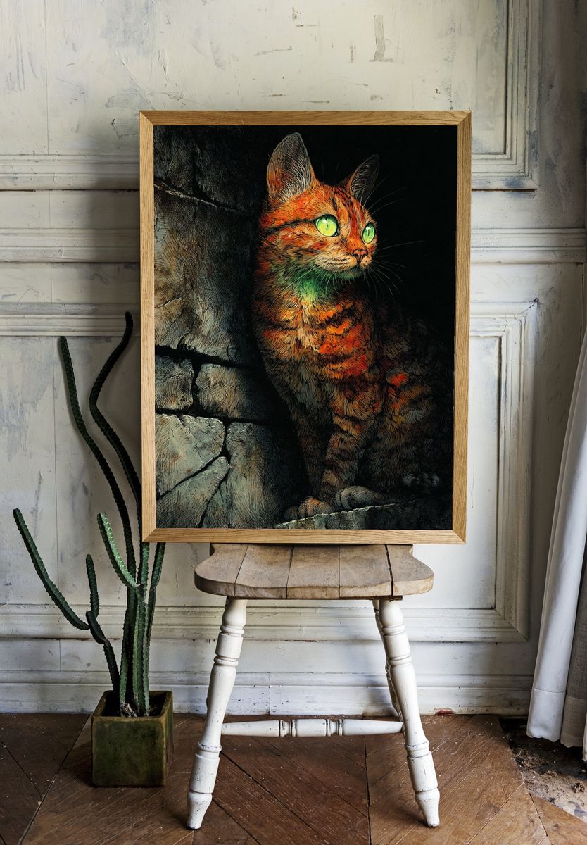 Glowing Tabby Cat Illustration Poster. room preview