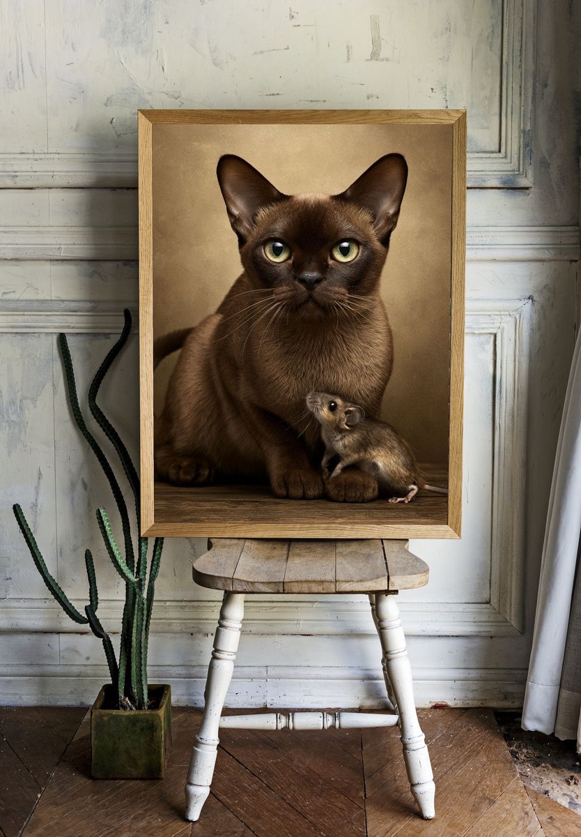 Siamese Cat and Mouse Portrait Poster. room preview