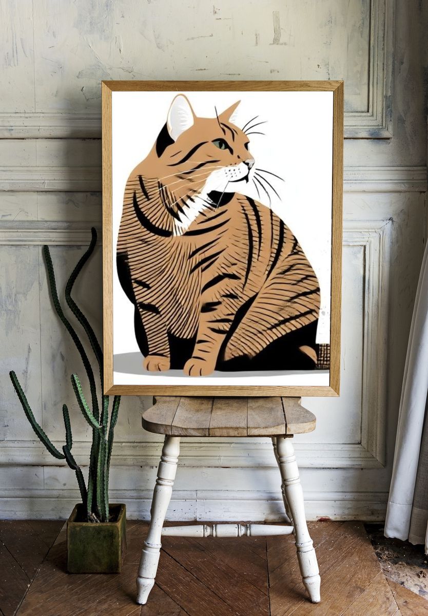 Sitting Tabby Cat Illustration Poster. room preview