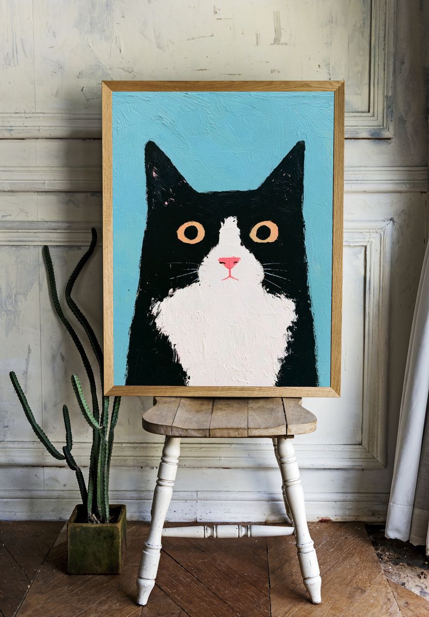 Black Cat Portrait Illustration Poster. room preview