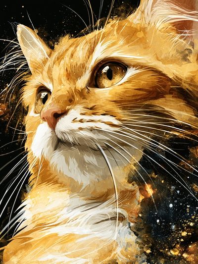 Golden Cat Portrait Illustration Poster.