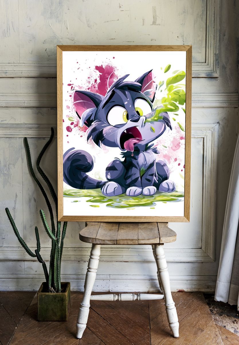 Playful Cat Watercolor Poster. room preview