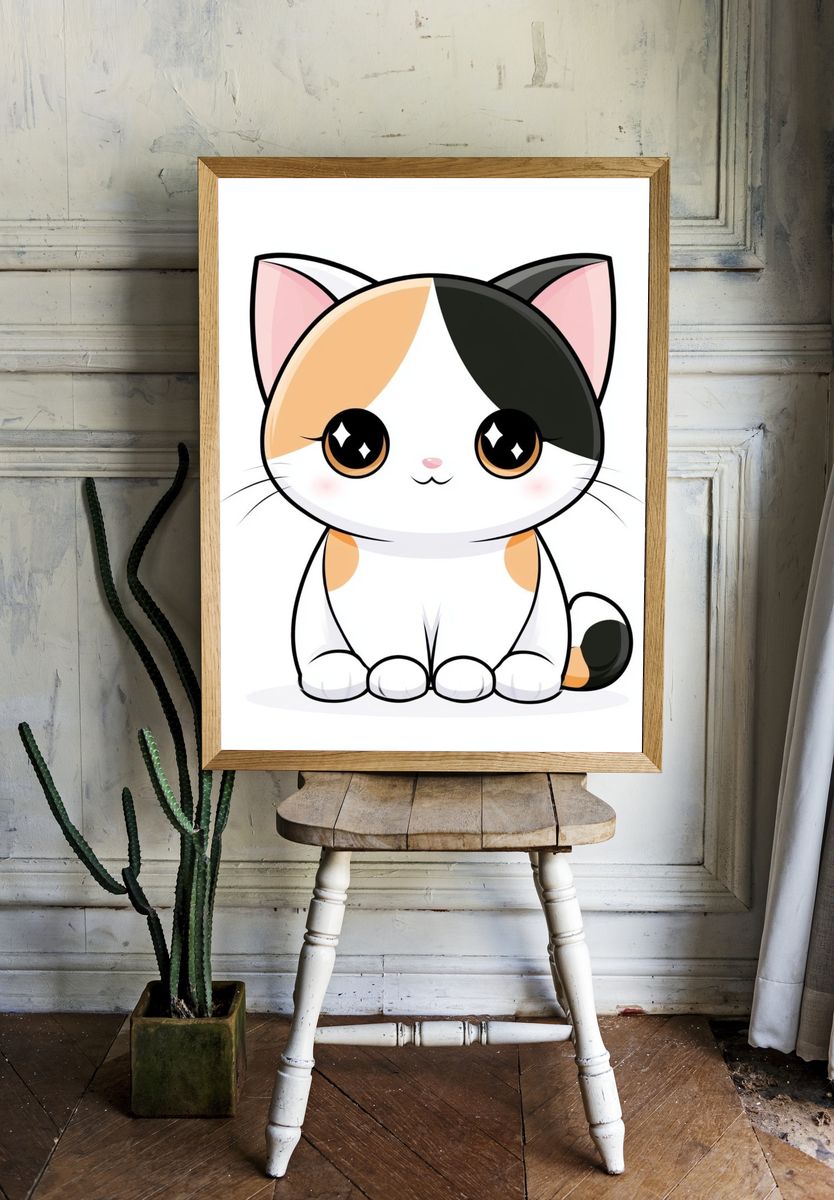 Cute Calico Cat Illustration Poster. room preview