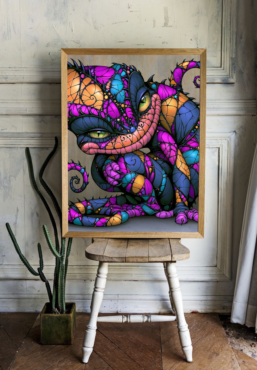 Stained Glass Cat Illustration Poster. room preview