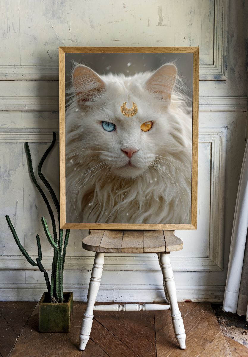 Mystic White Cat Portrait Poster. room preview