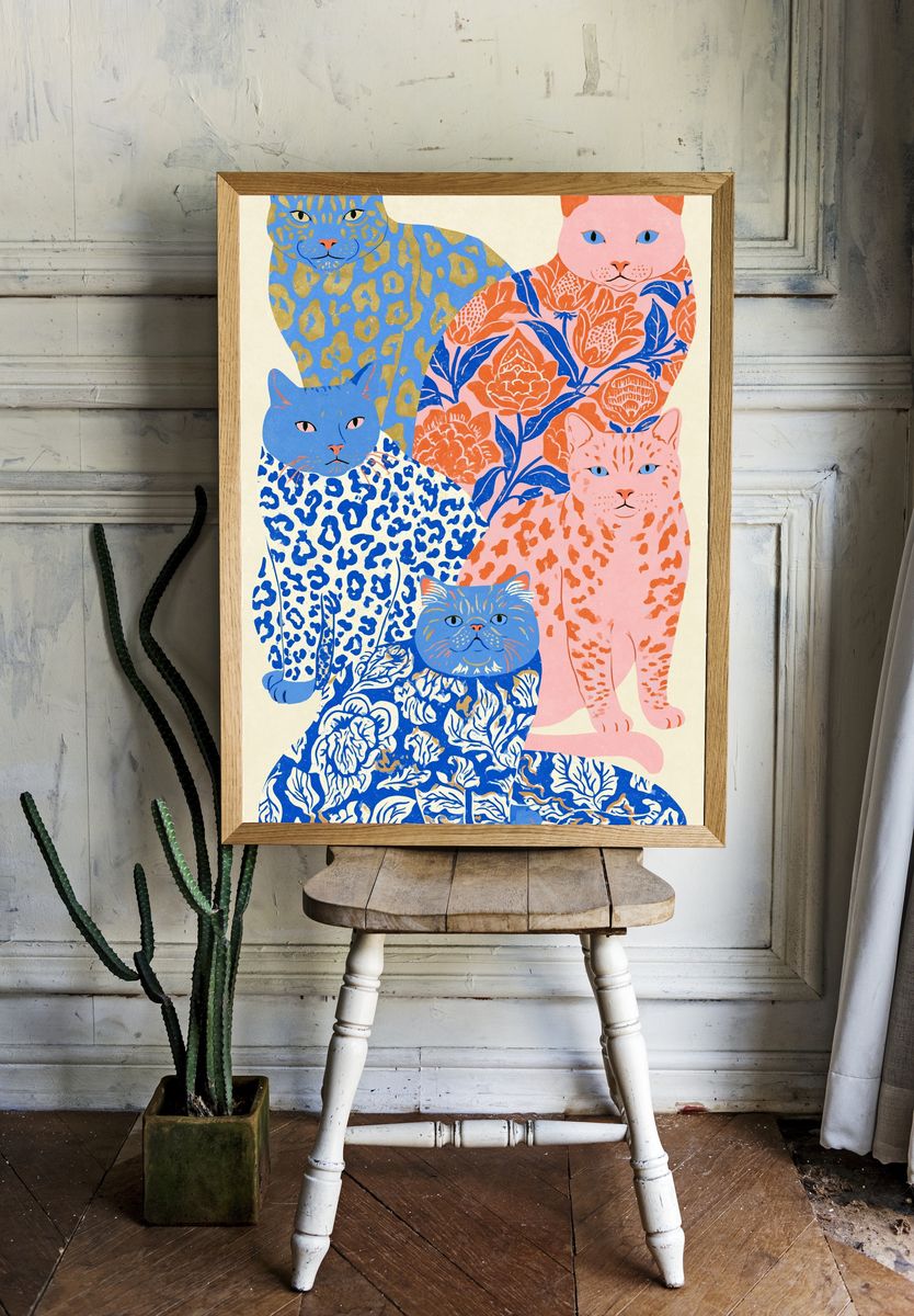 Patterned Cats Illustration Poster. room preview
