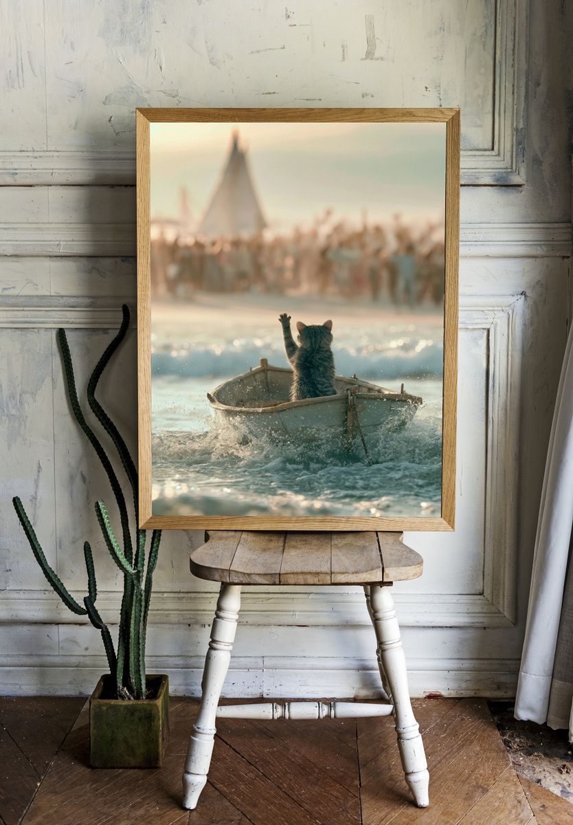 Cat in Boat Photography Poster. room preview