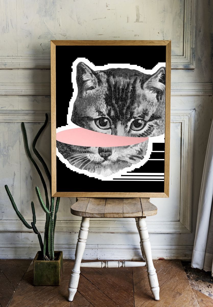Busy Cat Bath Humor Print. room preview