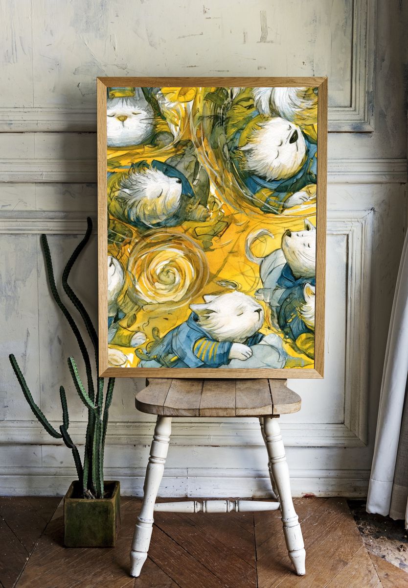 Sleeping Cats Watercolor Poster. room preview