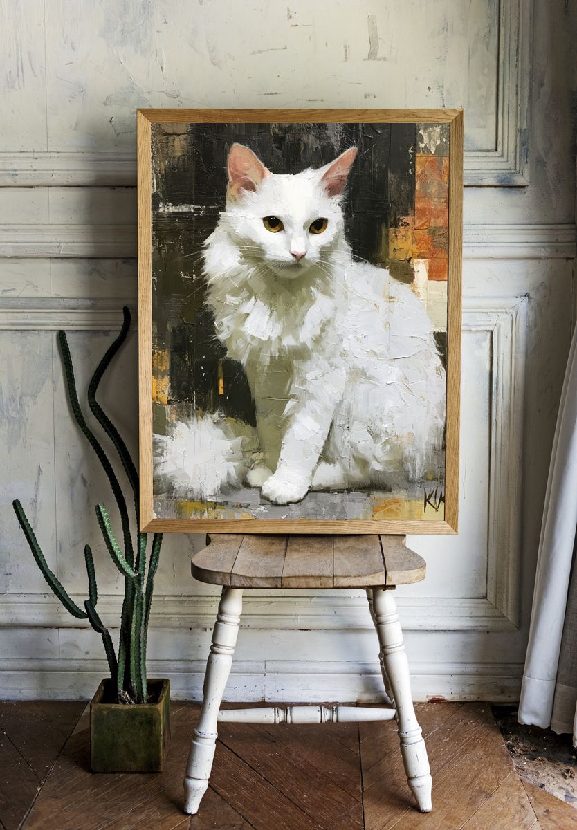 White Cat Portrait Fine-Art Poster. room preview
