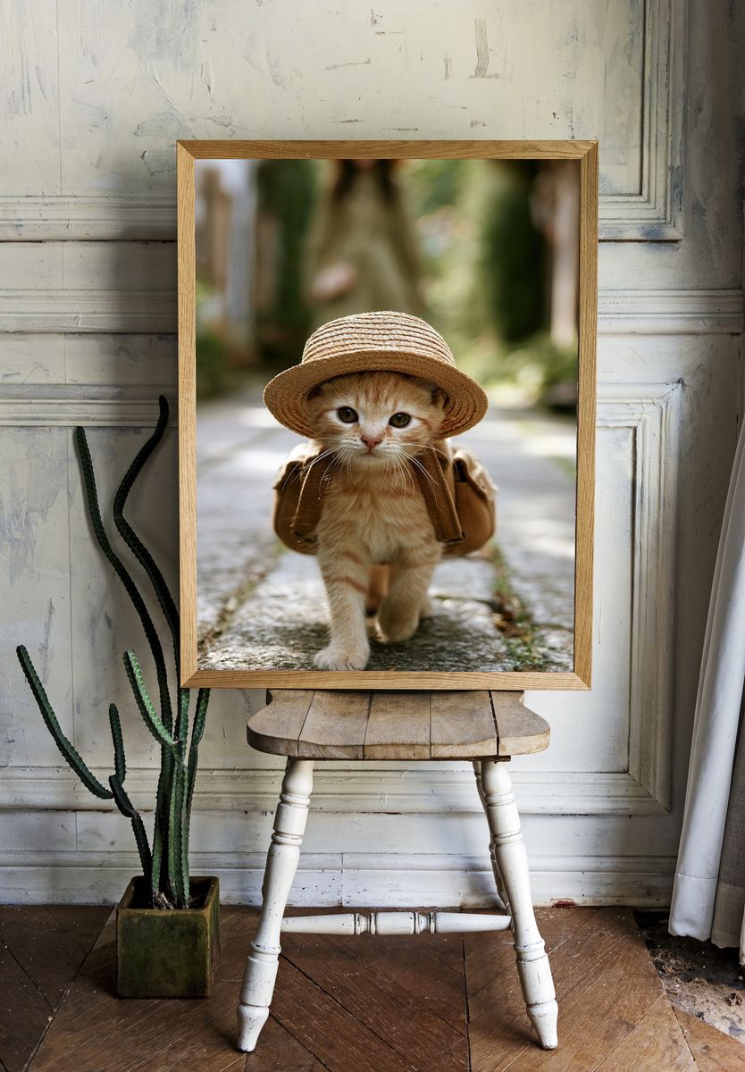 Straw Hat Kitten Photography Poster. room preview