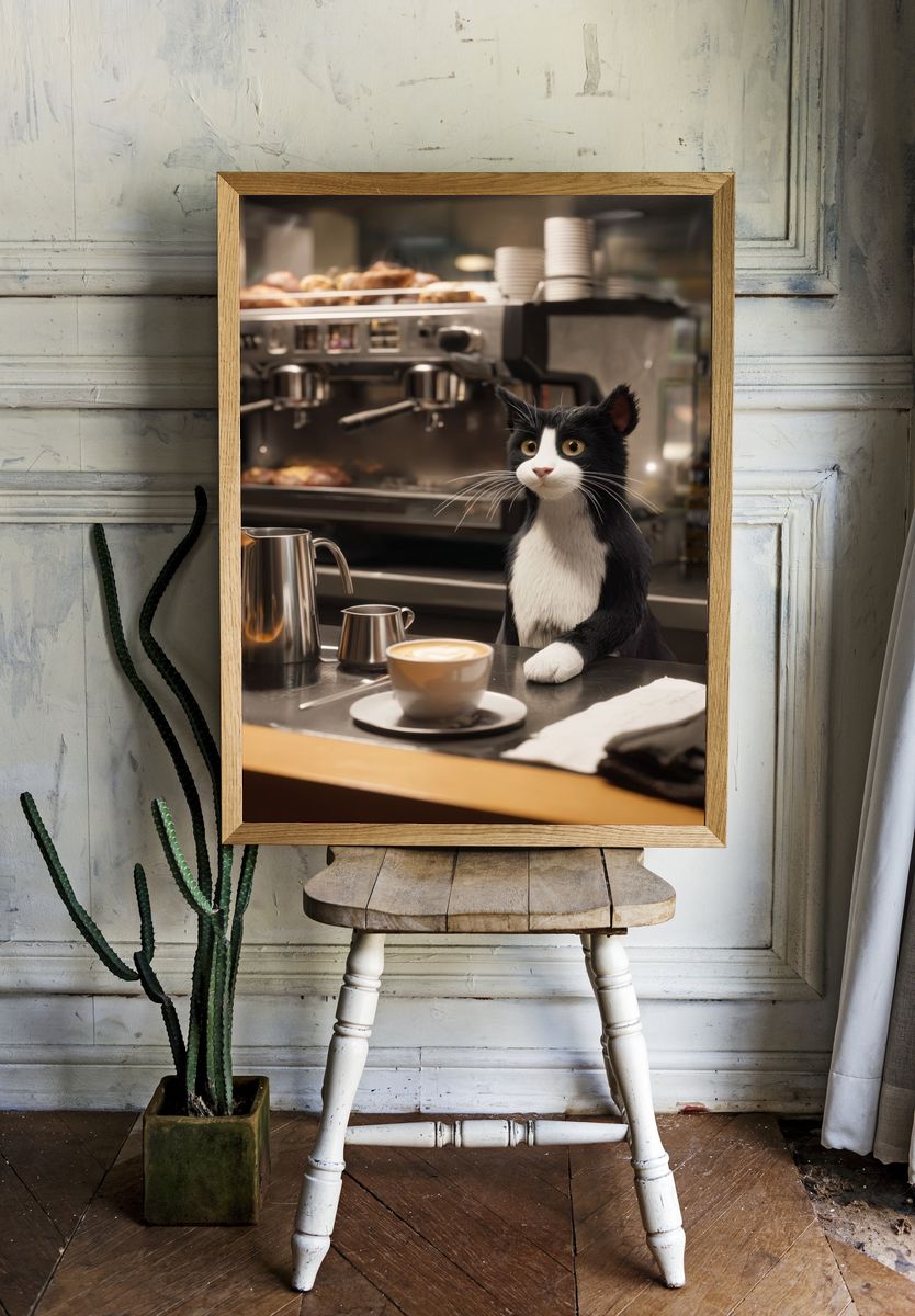 Tuxedo Cat Café Poster. room preview