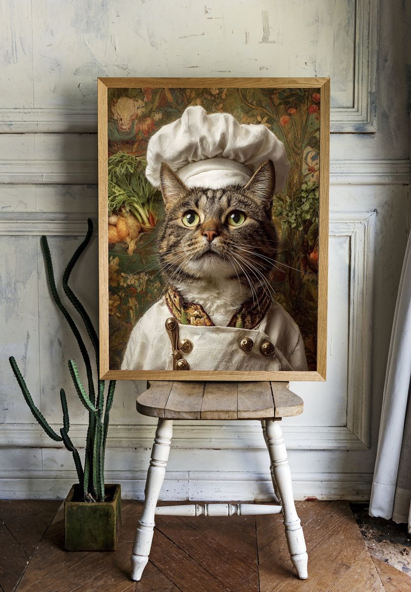 Chef Cat Portrait Print. room preview