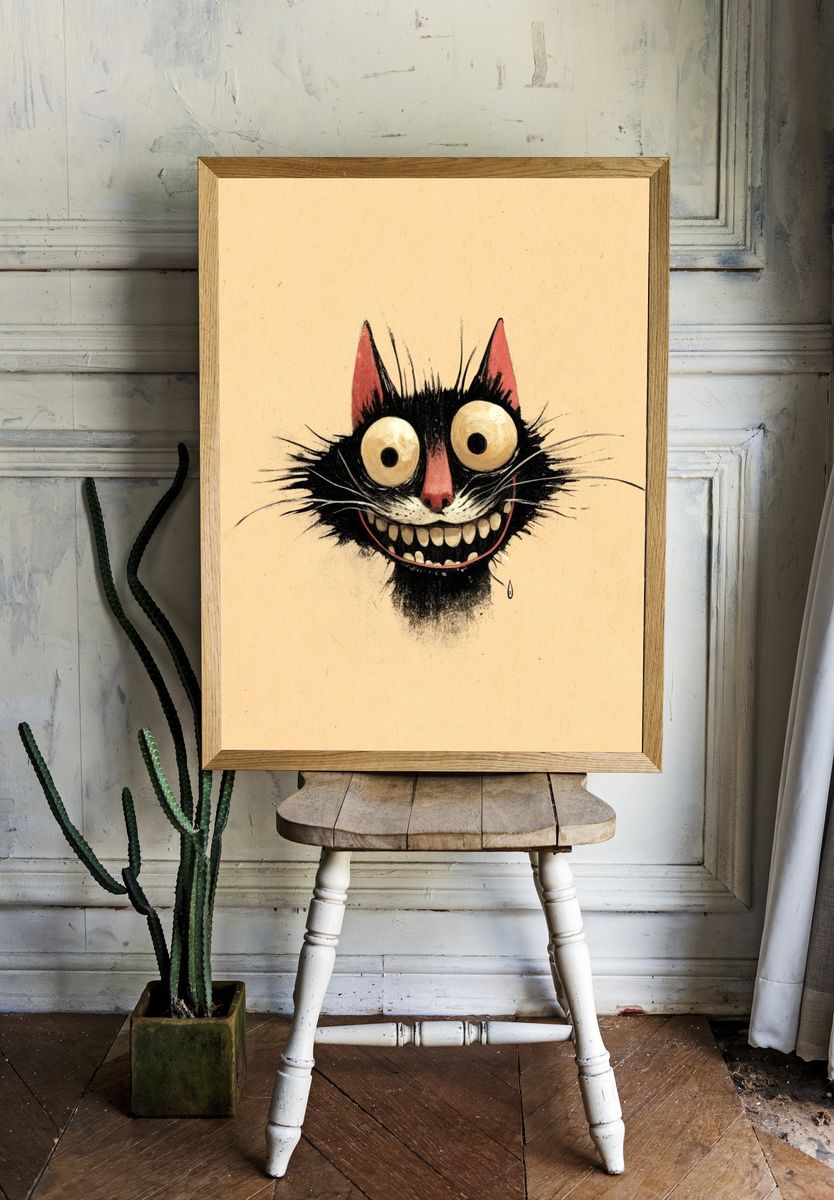 Grinning Cat Illustration Poster. room preview