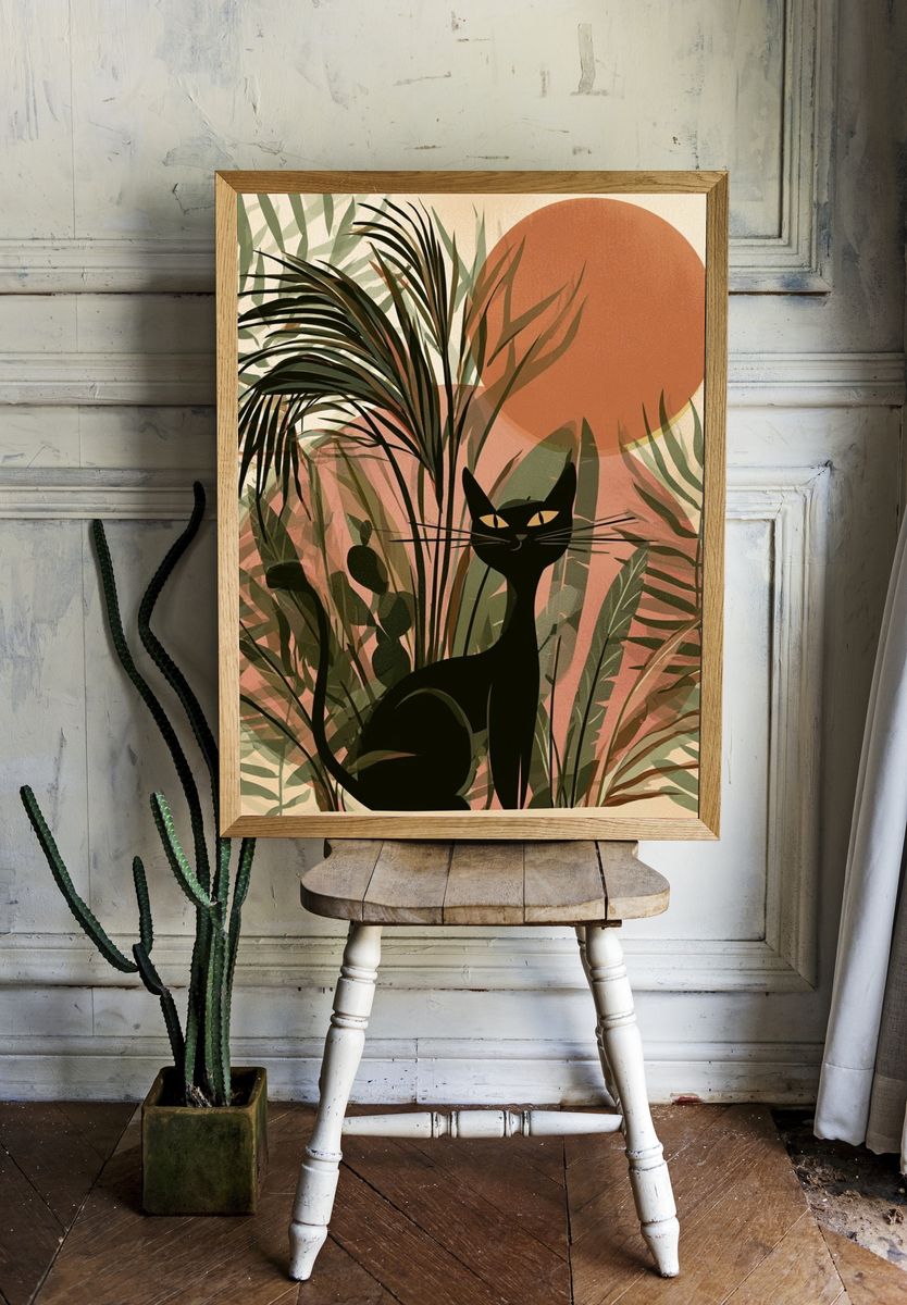 Black Cat Jungle Sunset Poster. room preview