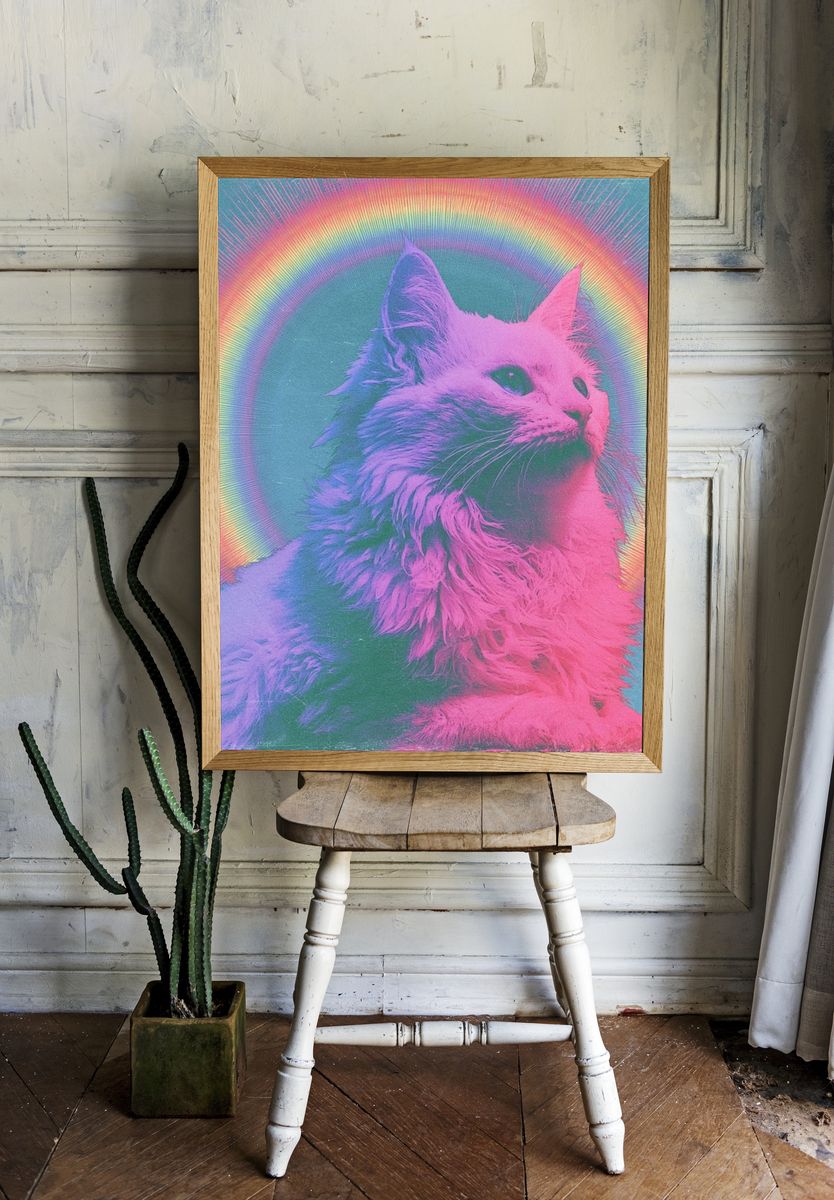 Rainbow Cat Portrait Poster. room preview