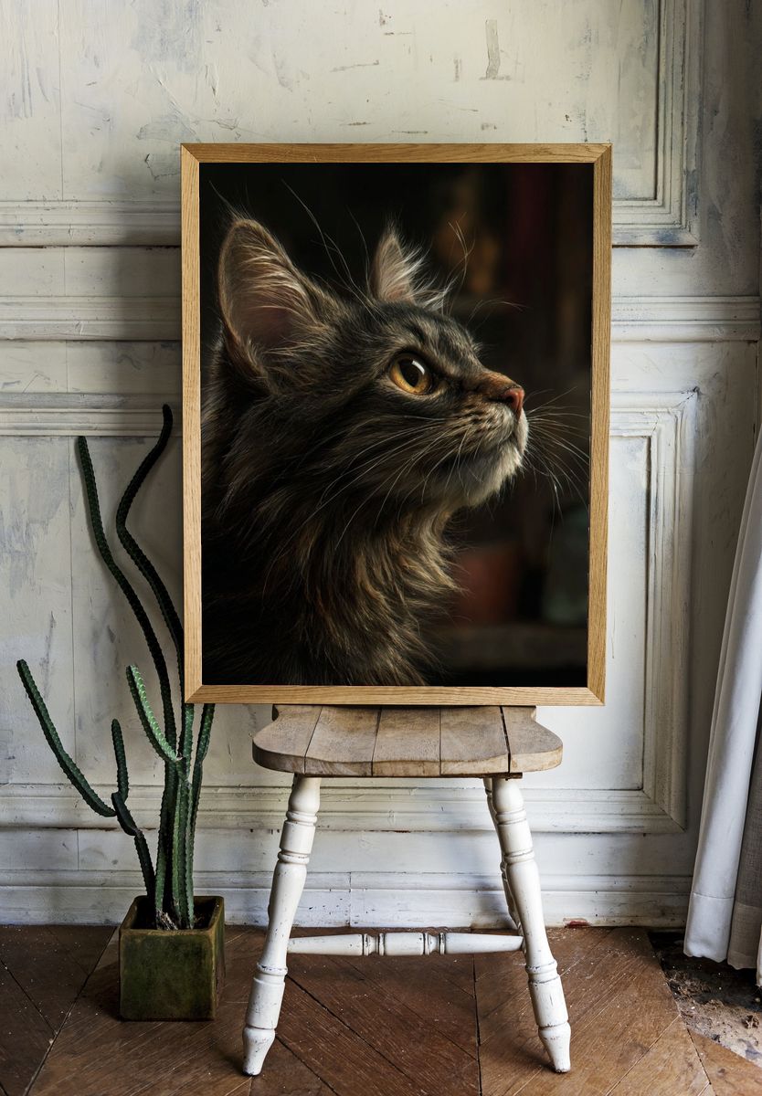 Long-Haired Cat Portrait Poster. room preview