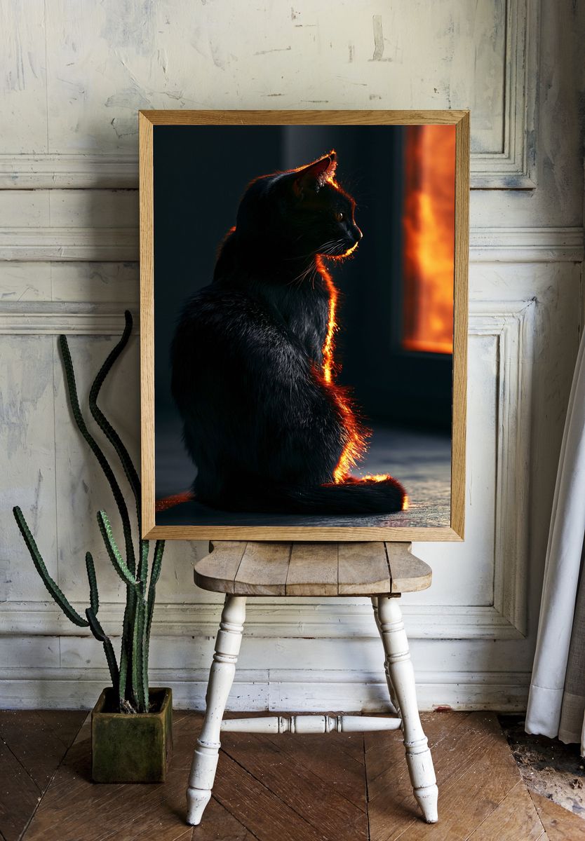 Backlit Black Cat Photography Poster. room preview