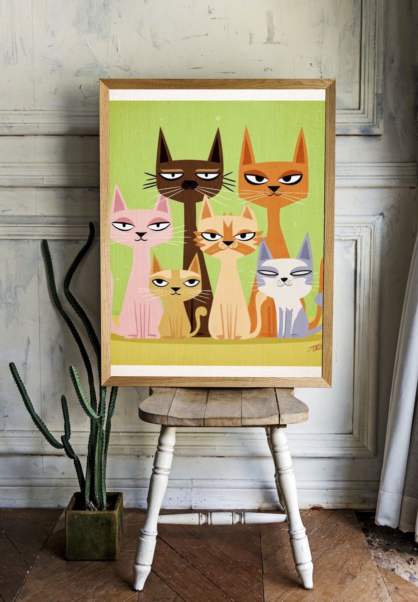 Stylized Cats Illustration Poster. room preview