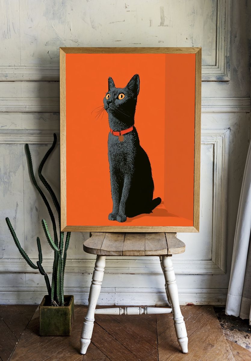 Black Cat Orange Pop-Art Poster. room preview