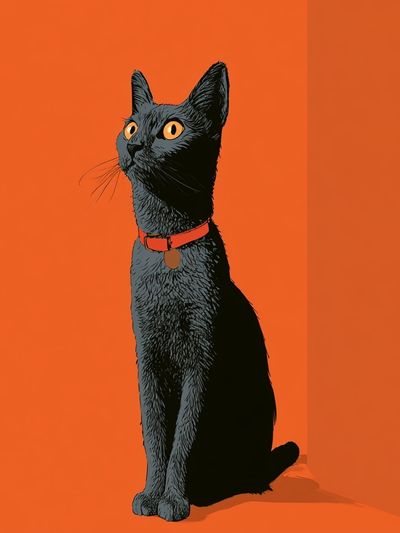 Black Cat Orange Pop-Art Poster.