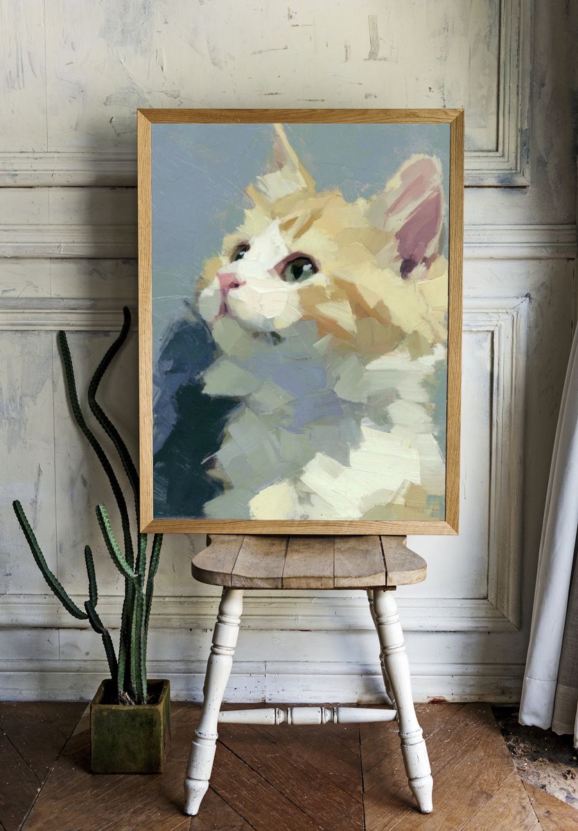 Cream Cat Portrait Painting Poster. room preview