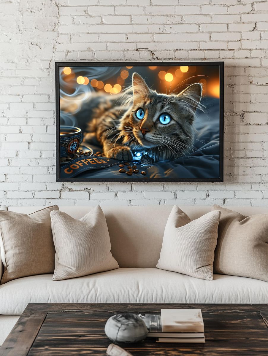 Blue-Eyed Cat Coffee Poster. room preview