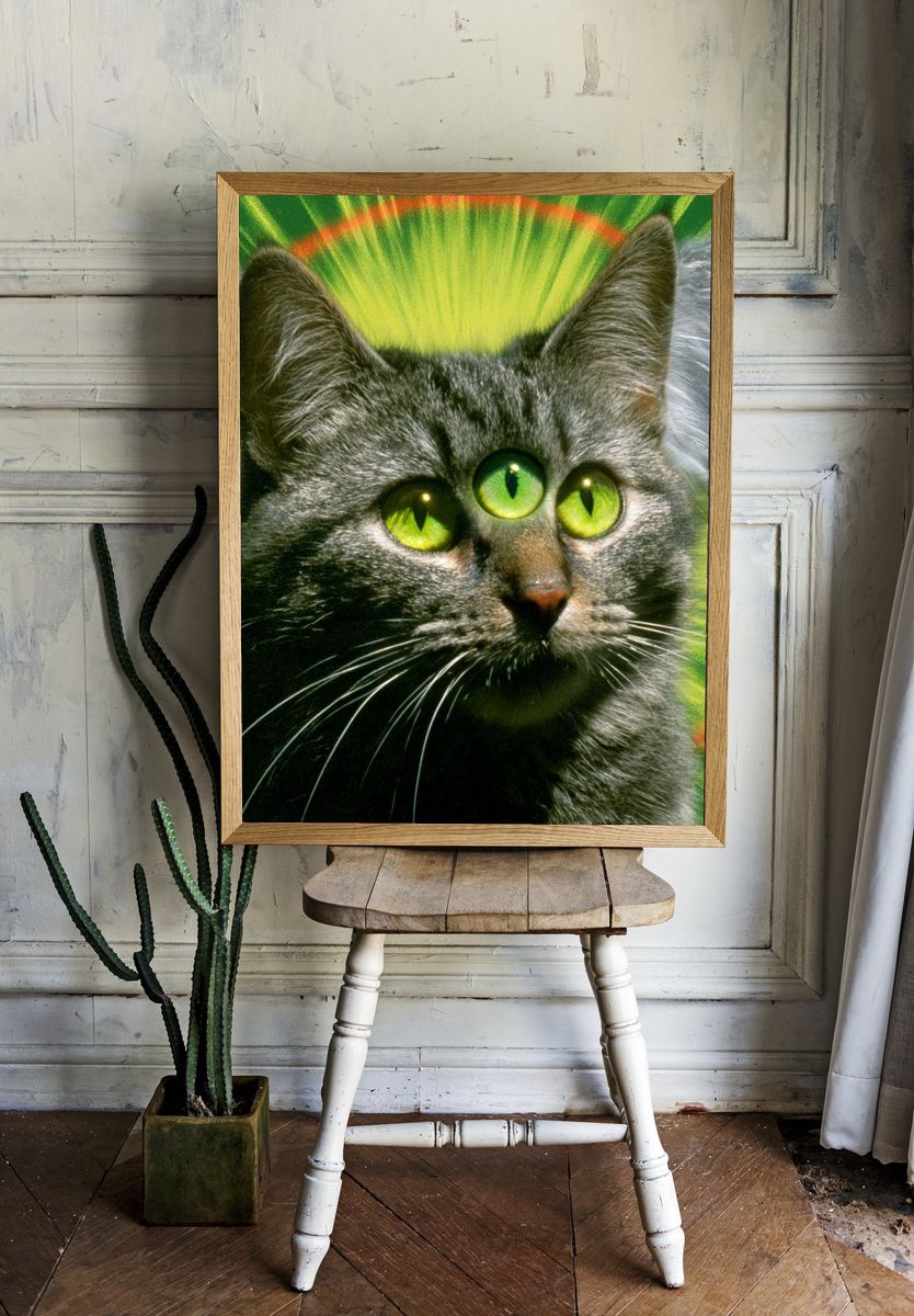 Three-Eyed Cat Illustration Poster. room preview