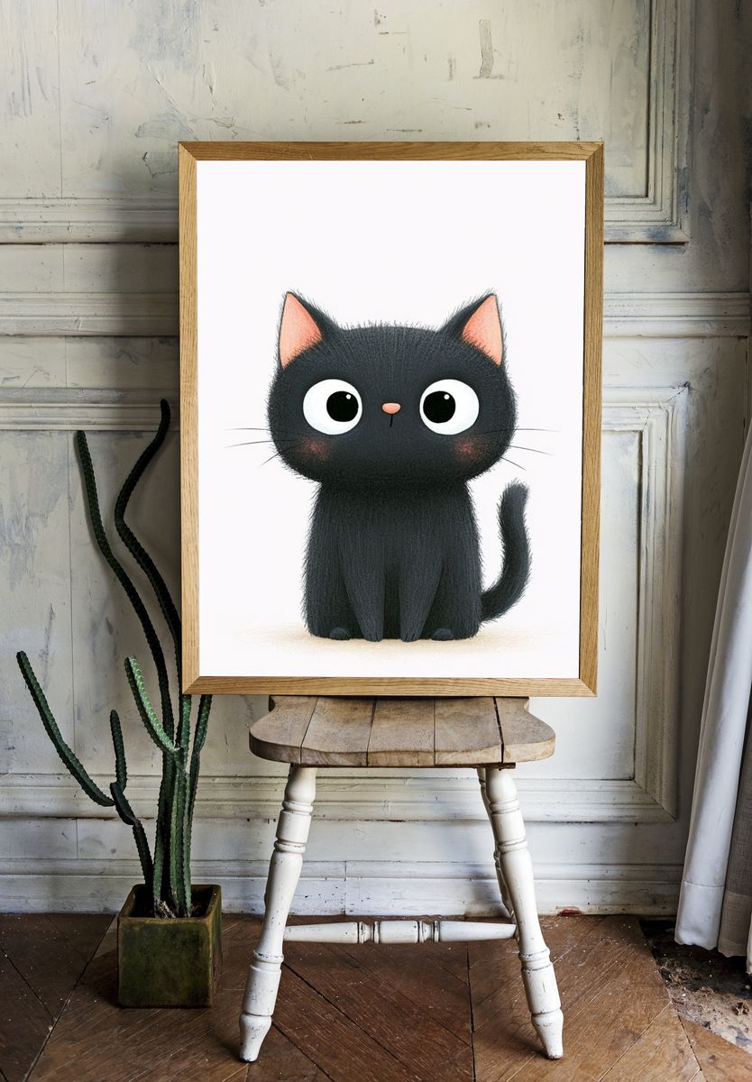 Cute Black Cat Illustration Poster. room preview