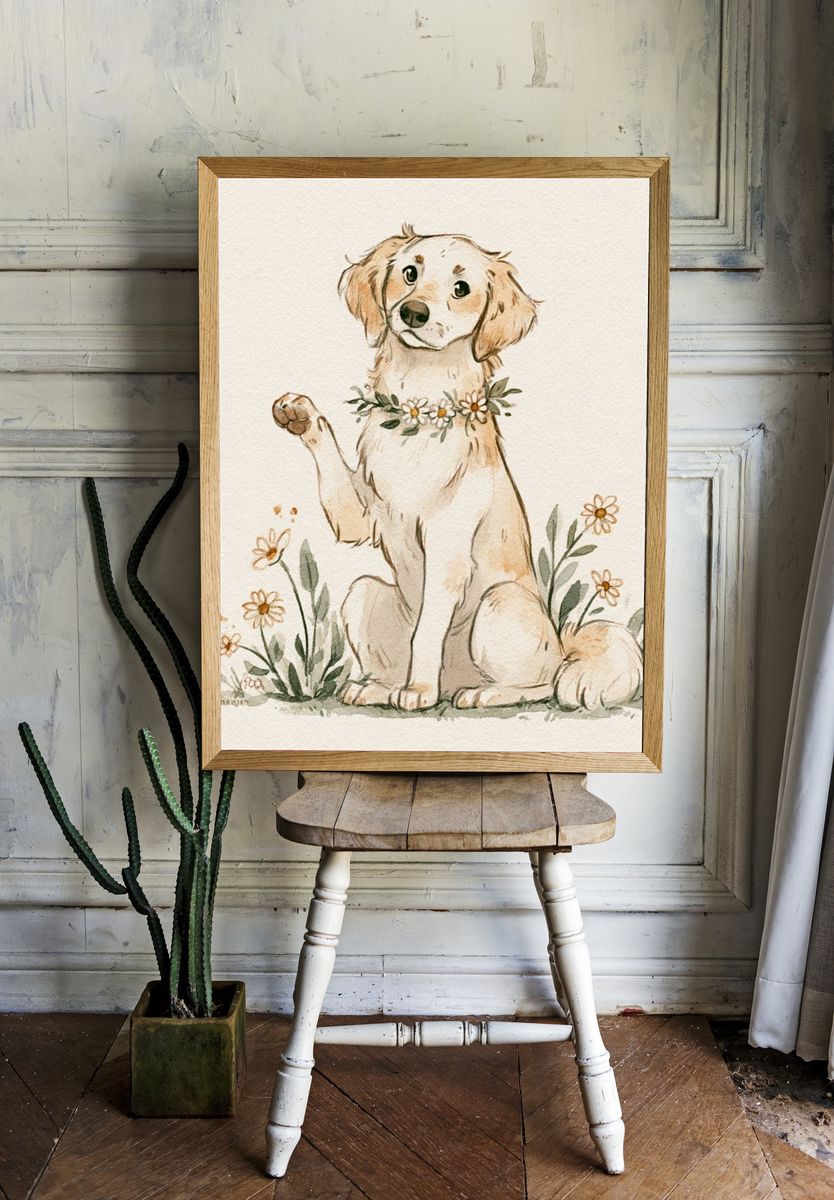 Golden Retriever Watercolor Poster. room preview