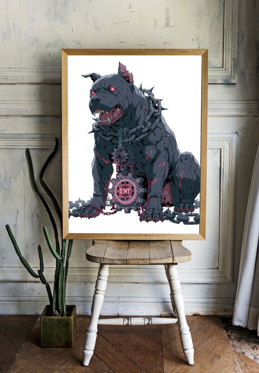 Cyberpunk Guard Dog Illustration Poster. room preview