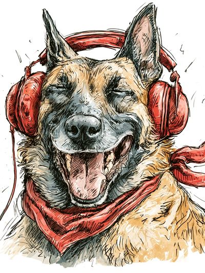 Happy German Shepherd Illustration Poster.