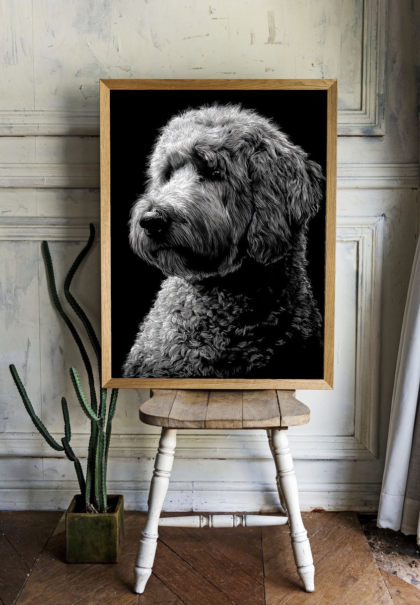 Dog Portrait Black-White Print. room preview