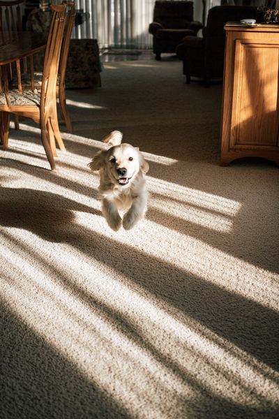 Golden Retriever in Sunlit Room Poster.