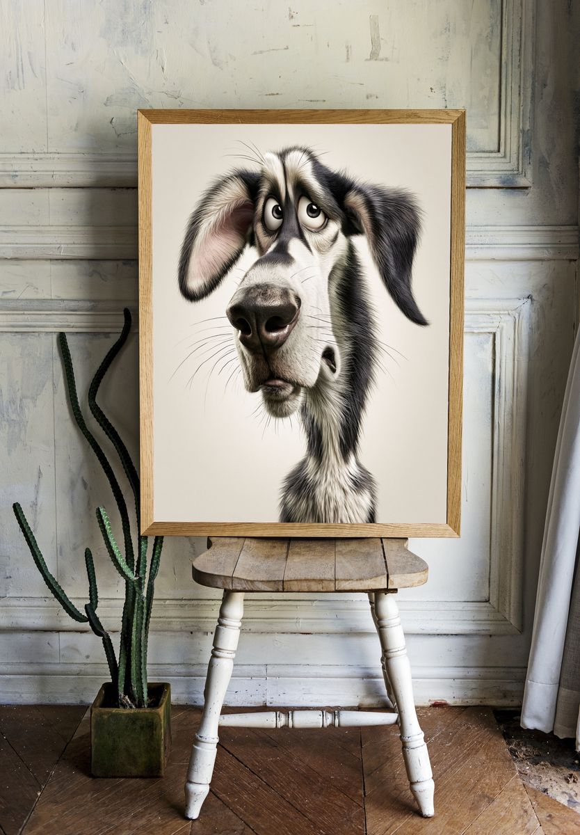 Curious Dog Portrait Print. room preview