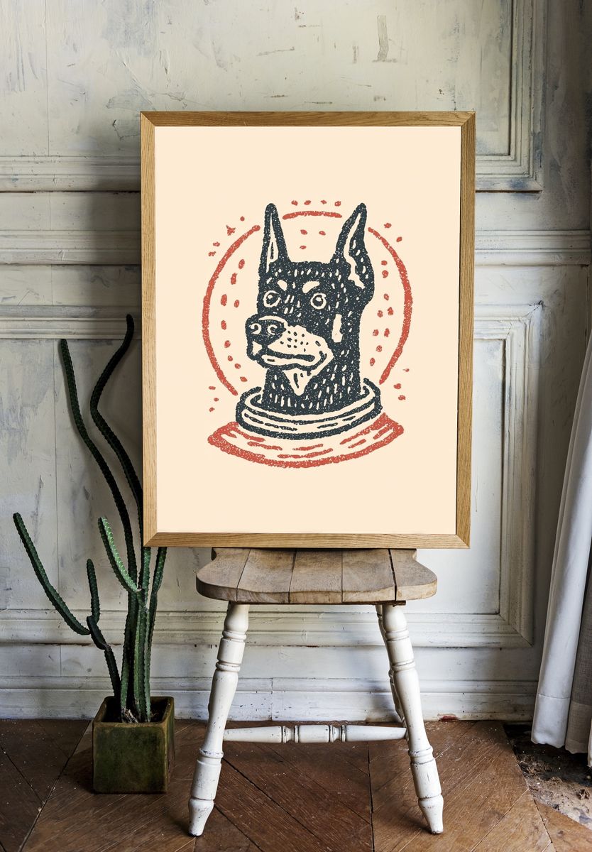 Doberman Portrait Illustration Poster. room preview