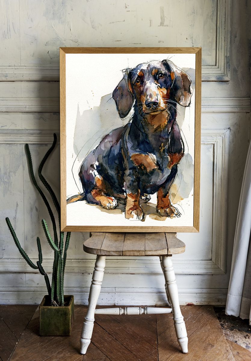 Dachshund Watercolor Poster. room preview