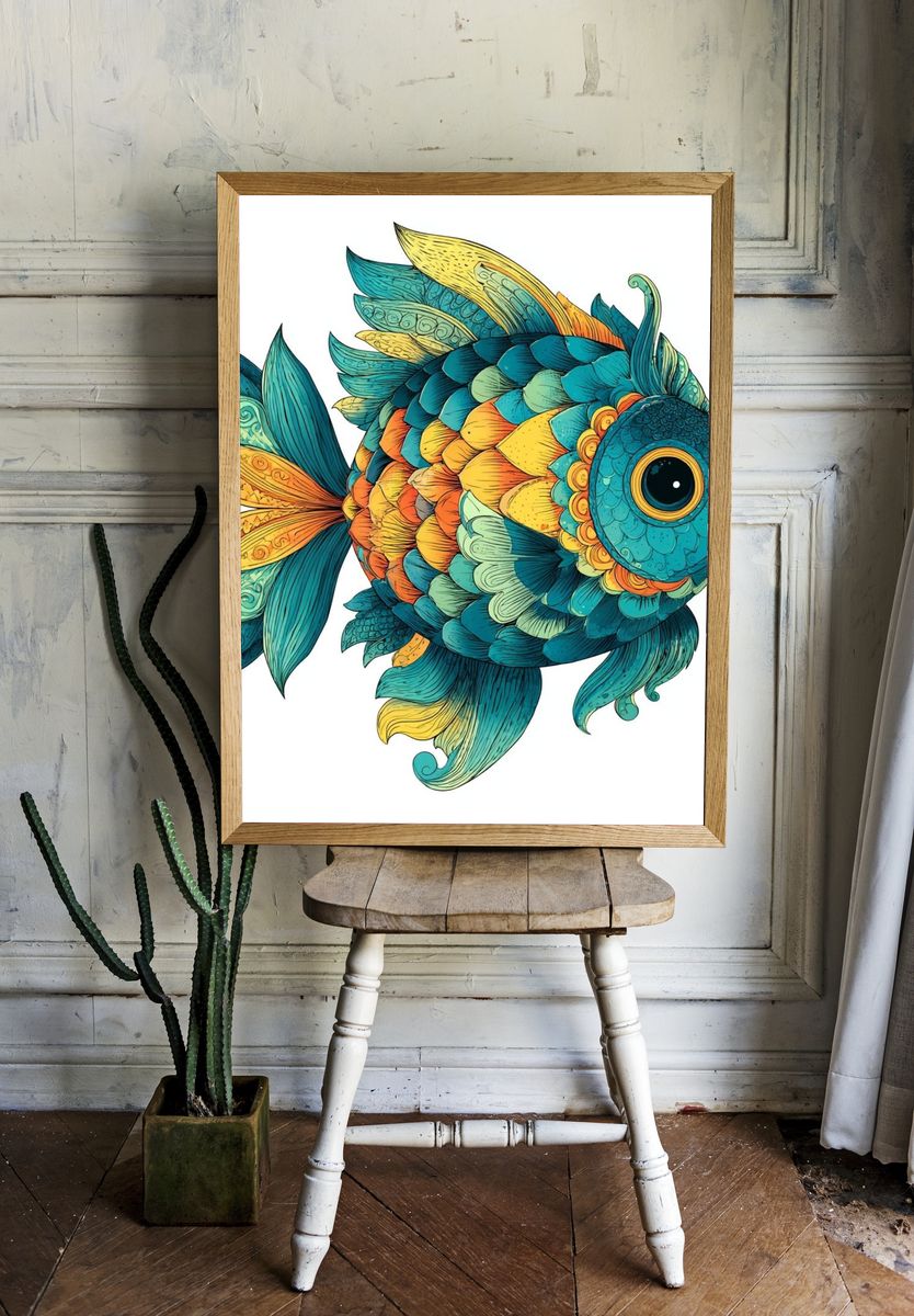 Whimsical Tropical Fish Illustration Poster. room preview