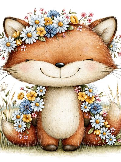 Floral Fox Watercolor Poster.