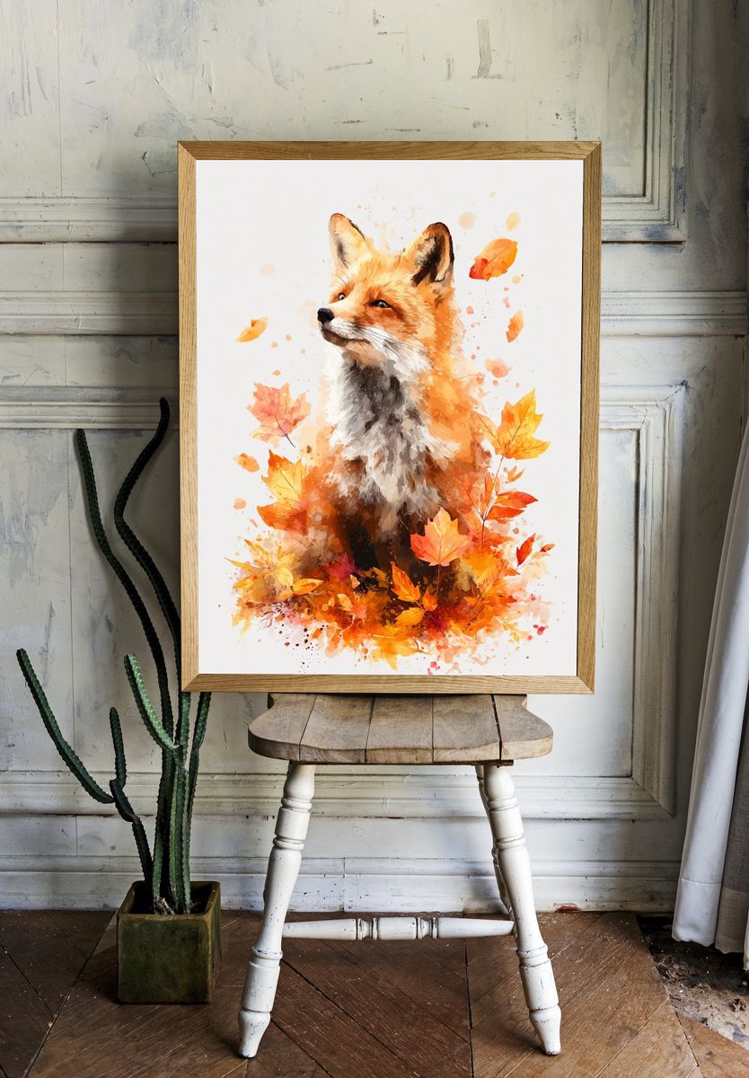 Autumn Fox Watercolor Poster. room preview