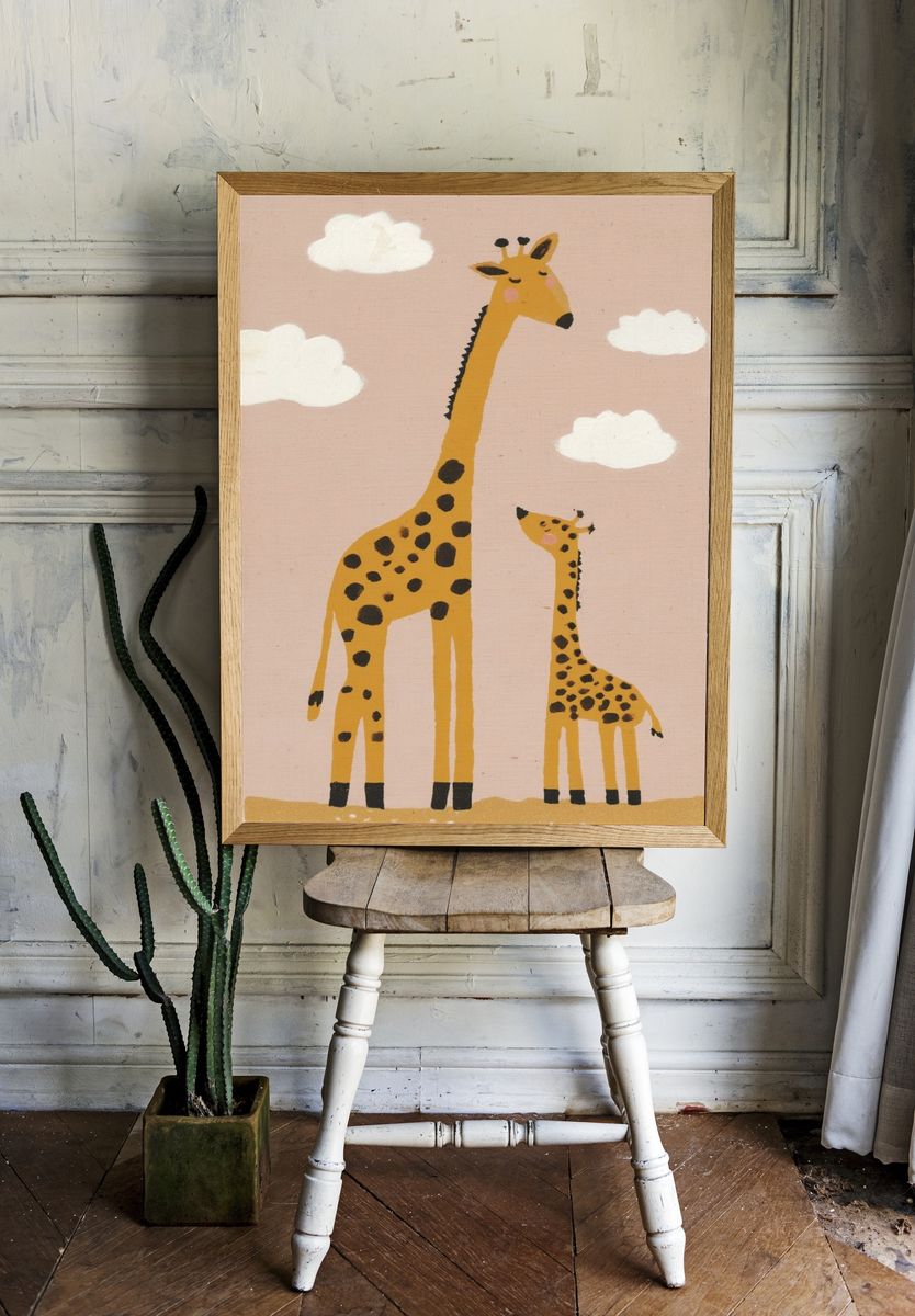 Cute Giraffes Illustration Poster. room preview