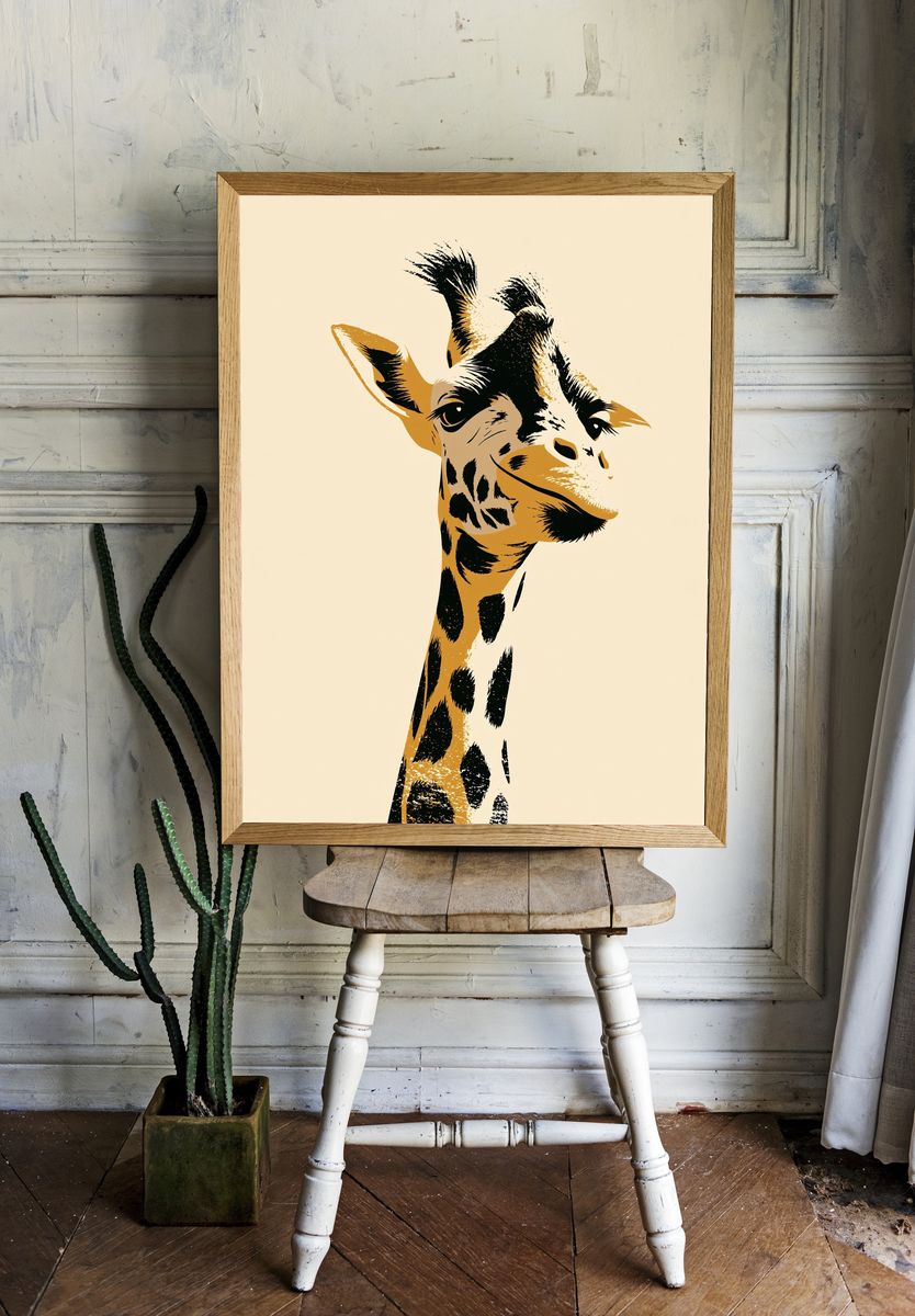 Giraffe Portrait Illustration Poster. room preview