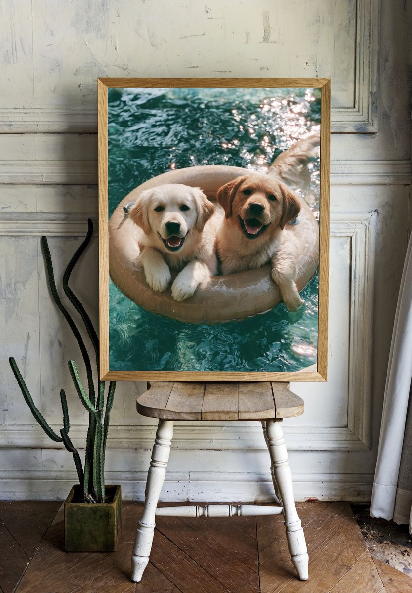 Golden Retriever Pool Float Poster. room preview